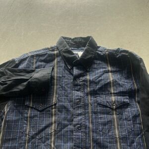 Wrangler Brushpopper X Long Tail Shirt Mens 16 1/2 - 34 Rodeo Cowboy 90s Striped